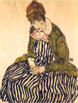 Egon Schiele, Edith con un vestito a righe