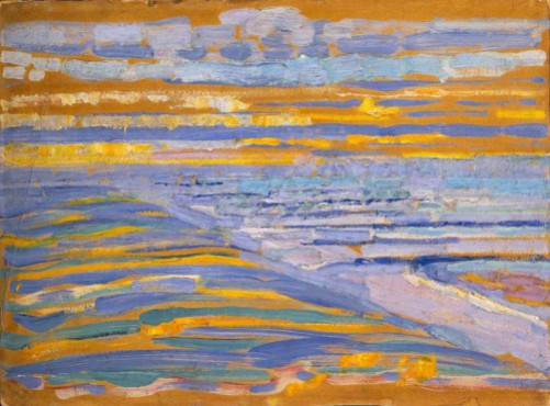 Piet Mondrian, view from the dunes with beach and piers