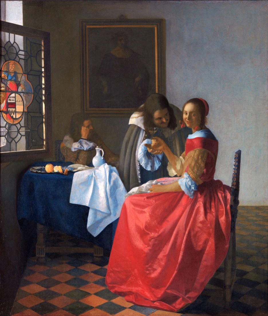 Johannes Vermeer, Due gentiluomini e una fanciulla con bicchiere di vino, 1659-60