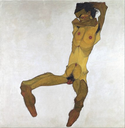 Egon Schiele, Uomo nudo seduto (autoritratto), 1910